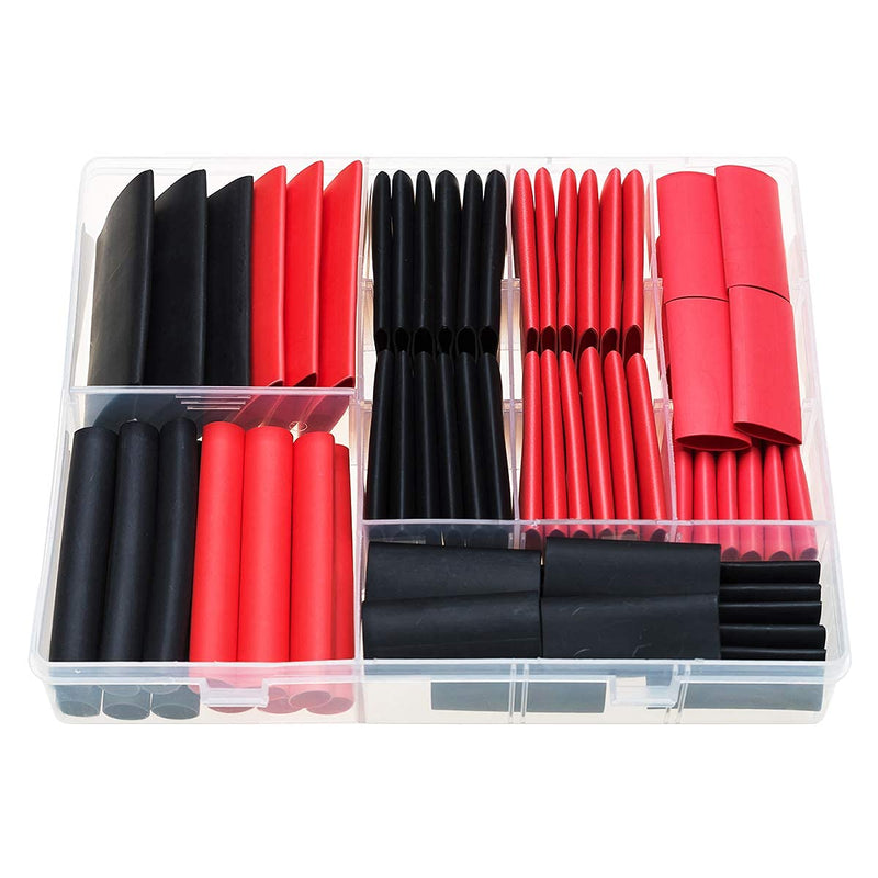 RockDIG 74PCS 3:1 Heat Shrink Tubing Double-Wall Adhesive Lined Shrink Tube Assortment Kit 4 Large Size 1 3/4 1/2 3/8 Inch Black Red Black/Red