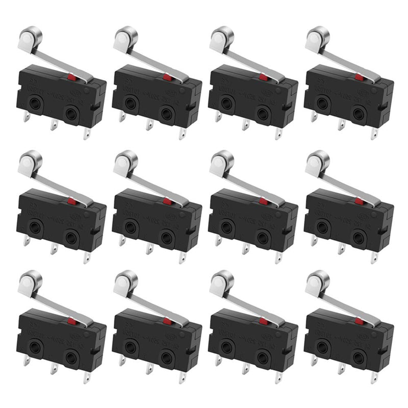 MUZHI SPDT1NO 1NC Momentary Hinge Metal Roller Lever Micro Switch AC 5A 125 250V 3 Pins 12 Pcs