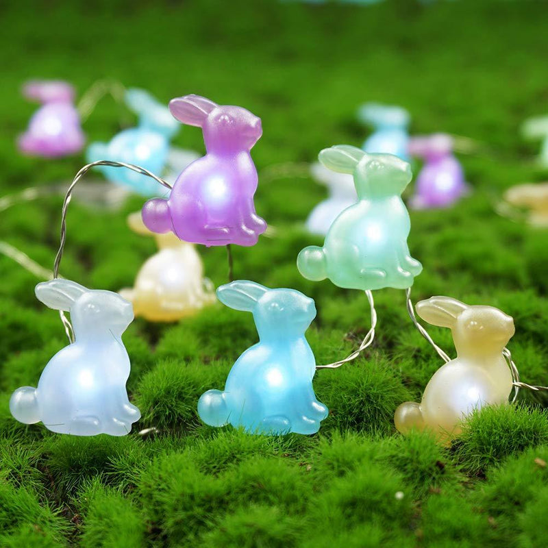 BOHON Easter Decoration Lights Rabbit LED String Lights Battery Operated with Remote 10 ft 40 LEDs Bunny Shaped String Lights for Bedroom Party Indoor Birthday Wedding Decor