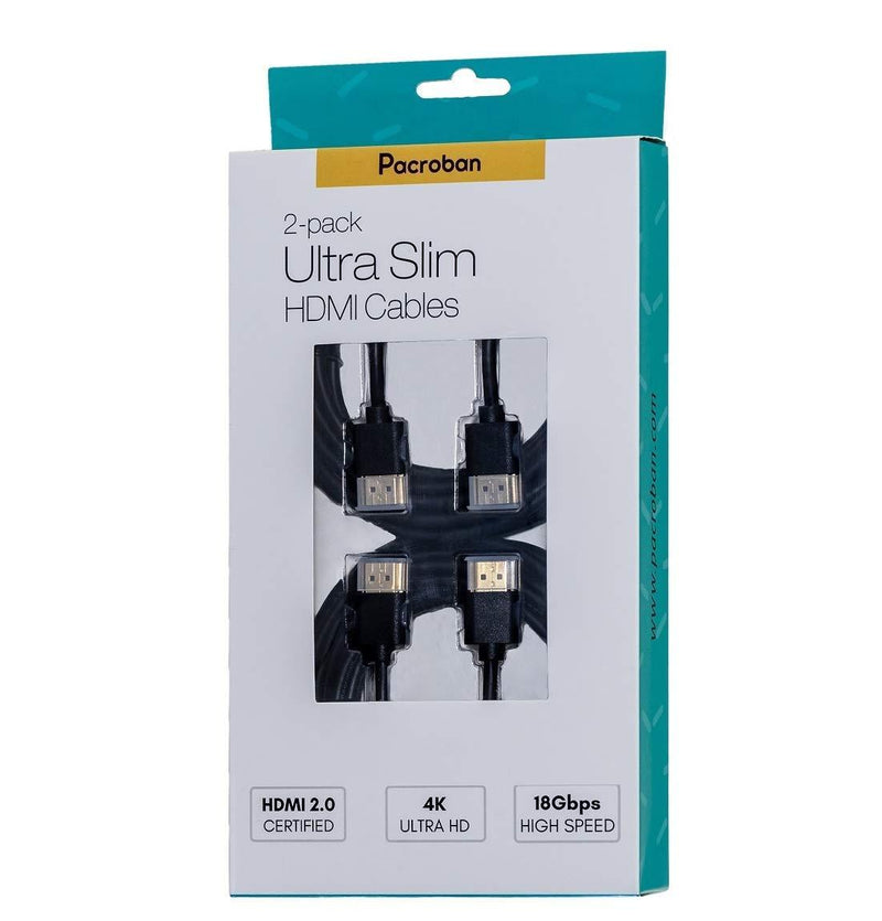 Pacroban Slim HDMI Cable (6ft, Black) 6ft - 2 Pack