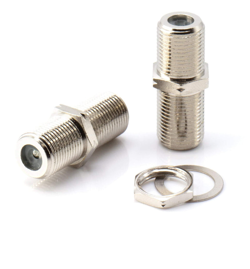 Cable Extension Coupler, with Washer and Nut - 10 Pack - Works with Wall Plates - Connects Two Coaxial Video Cables, for Coax F81 (Female to Female) 3GHz Satellite, CATV Silver
