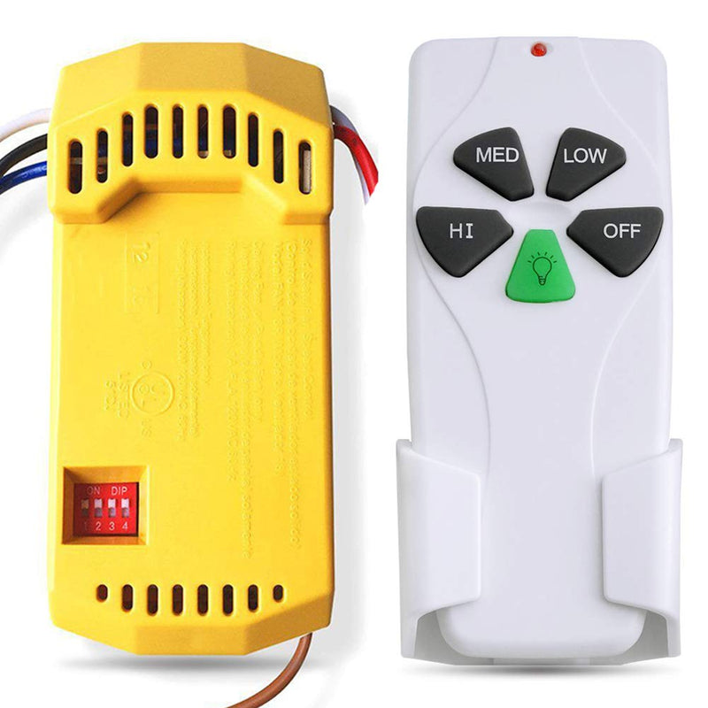 Universal Ceiling Fan Remote Control Kit with dimmer for 3 Speed AC Ceiling Fan Replacement for Hampton Bay Hunter KUJCE9103 FAN-53T Kit, Yellow Control kit (RC-53T/18R)