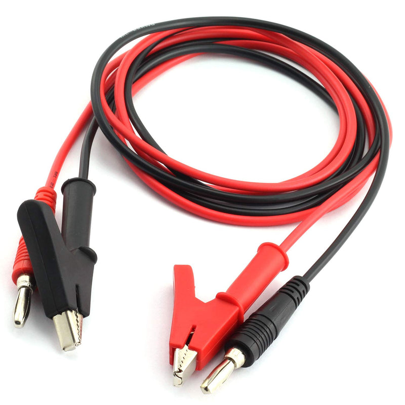 RuiLing 2pcs 4mm Banana Male Plug to Alligator Clip Test Probe Lead Wire for Multimeter Measure Tool 5A 1m (Red + Black)