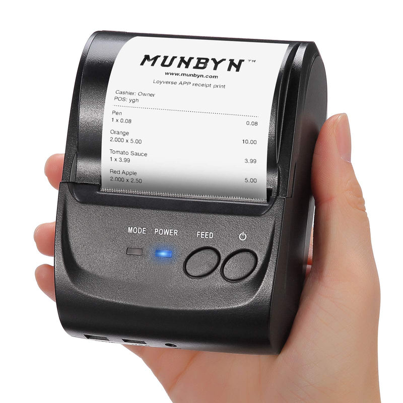 MUNBYN POS Receipt Printer, 58mm Receipt Printer, 2.28inch Wireless Portable Mobile Mini Bluetooth Thermal Printer, Compatible with Android Windows for Small Business, Not-Square, NOT-iOS Bluetooth Printer