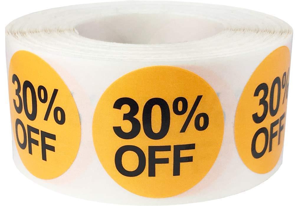 30% Percent Off Stickers for Retail 1 Inch 500 Adhesive Labels