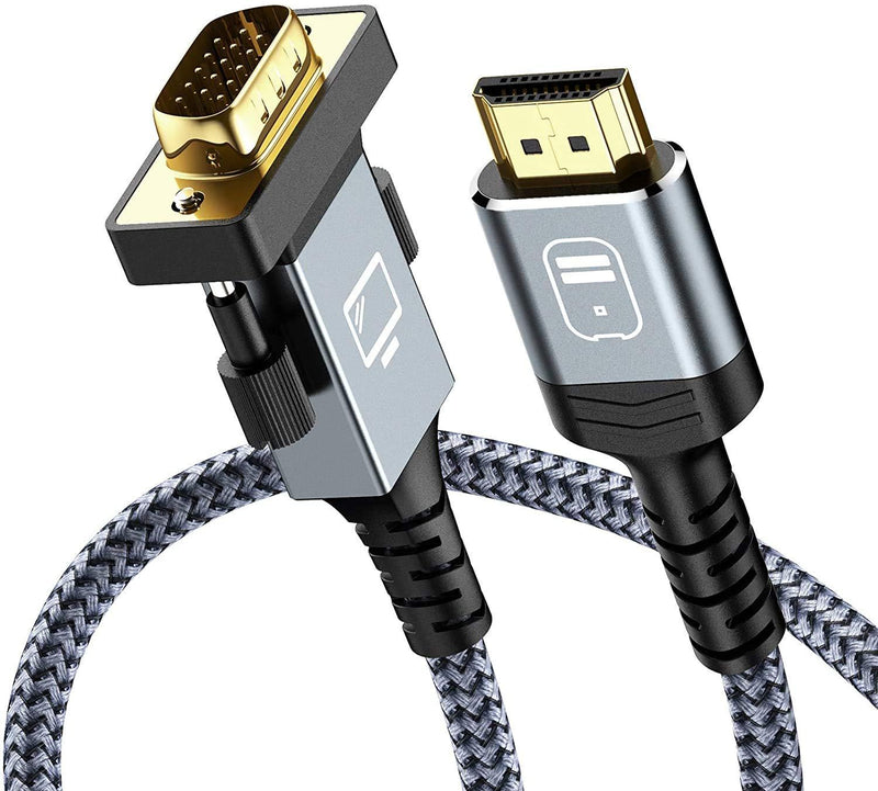HDMI to VGA,Capshi Unidirection Nylon Braid Gold-Plated HDMI to VGA 6 Feet Cable Compatible with Computer,PS3,PC, Monitor, Projector(NOT Compatible with MacBook or PS4) Grey