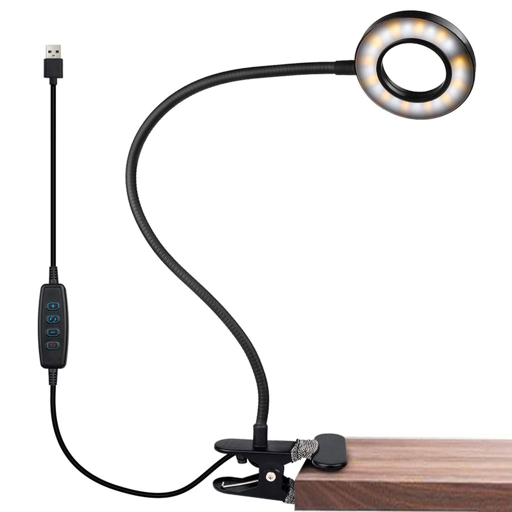 iVict Clip on LED Light, USB Reading Light with 3 Color Modes, 10 Brightness Levels, Eye Protection Bed Night Desk Lamp, 360° Flexible Gooseneck Clamp Ring Light for Video Conference Computer