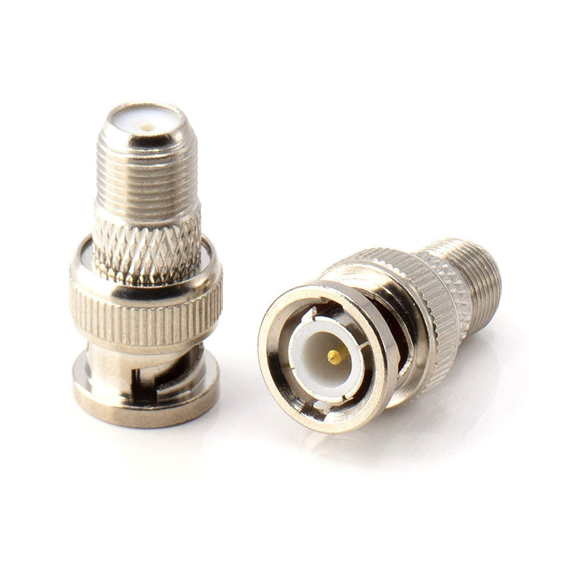 RF (F81) and BNC Coaxial Adapter - BNC Male to Female F81 (F-Pin) Connector, Adapter, Coupler, and Converter - for RG11, RG6, RG59, RG58, SDI, HD SDI, CCTV - 4 Pack Silver BNC Male