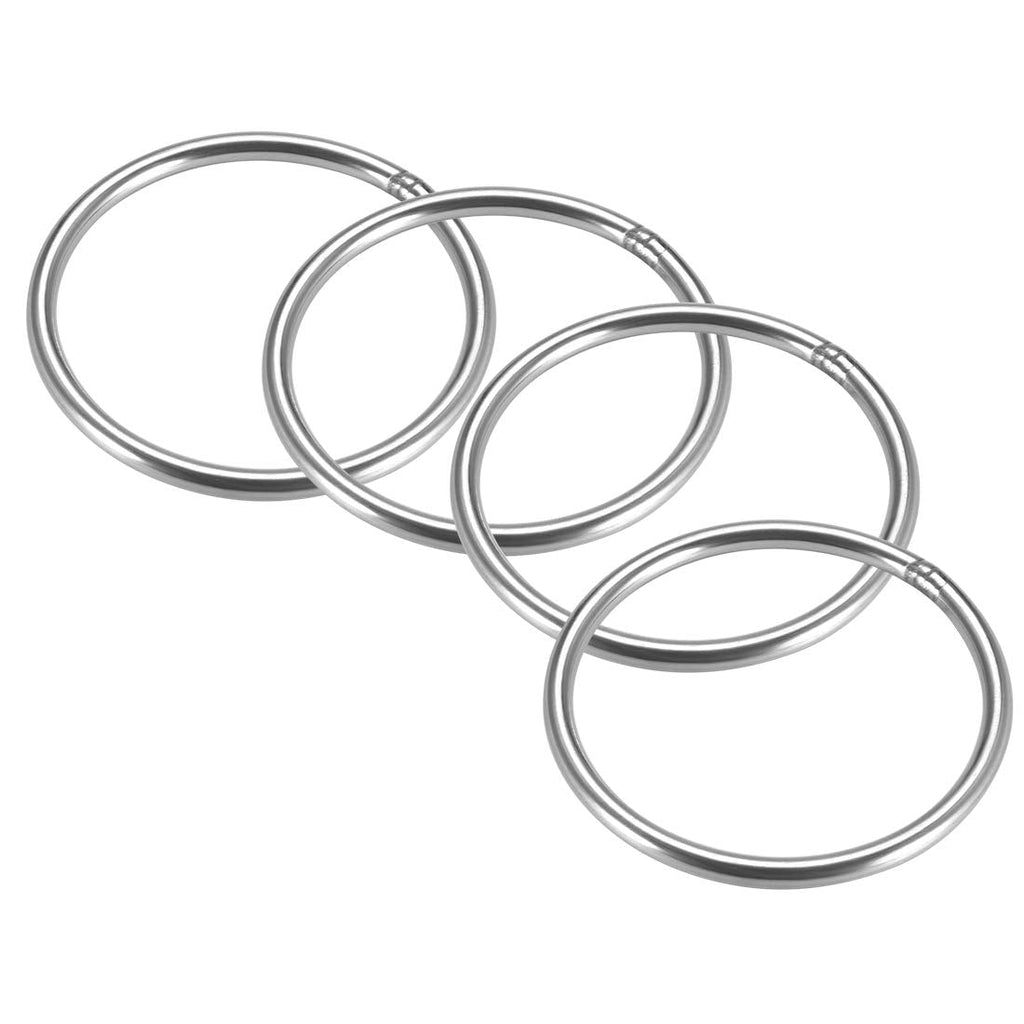 uxcell 201 Stainless Steel O Ring 60mm(2.36") Outer Diameter 4mm Thickness Strapping Welded Round Rings 4pcs