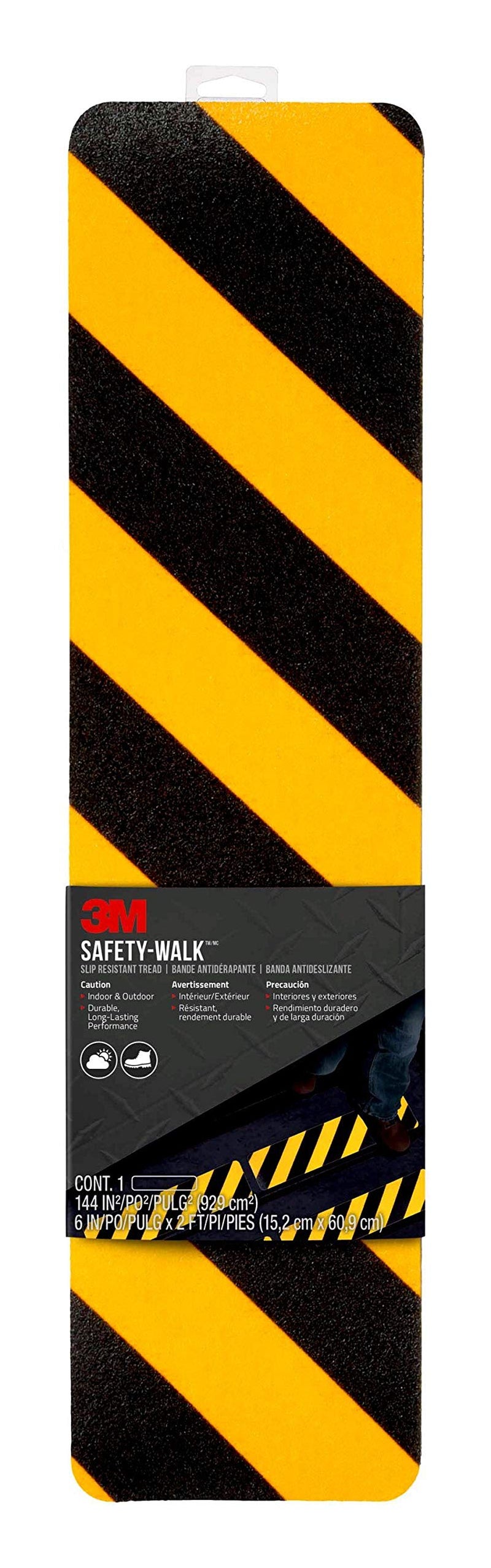 3M Safety-Walk Slip Resistant Caution Tread, Black/Yellow, 613BY-T6X24, 6" x 24