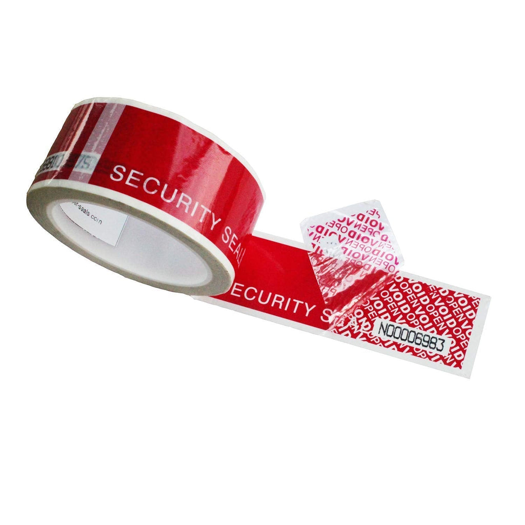 1 Roll Precut Serial Numbered Tamper Resistant Security Void Tape (2 in. x 55 Yards x 2 mil, 100% Total Transfer, Red - TamperSTOP)