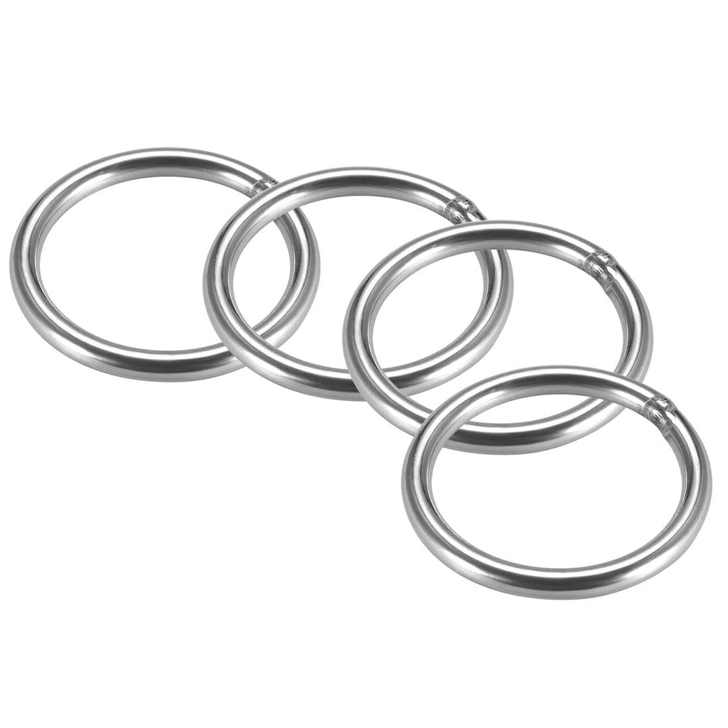 uxcell 201 Stainless Steel O Ring 60mm(2.36") Outer Diameter 6mm Thickness Strapping Welded Round Rings 4pcs