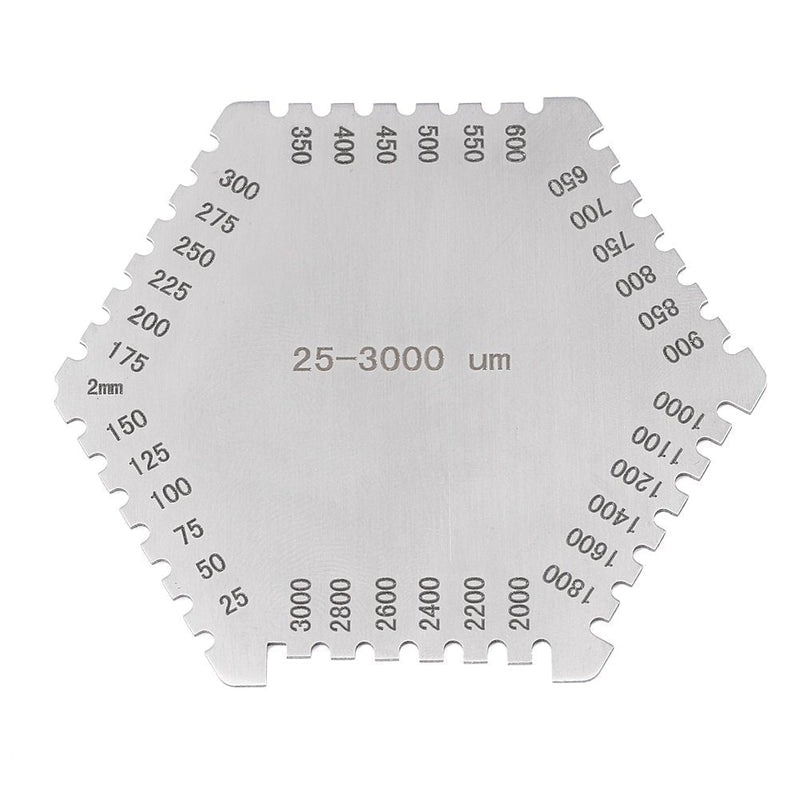 High Accurate Hexagon Stainless Steel Wet Film Comb 25-3000um Thickness Gauge with a Black Protective Case