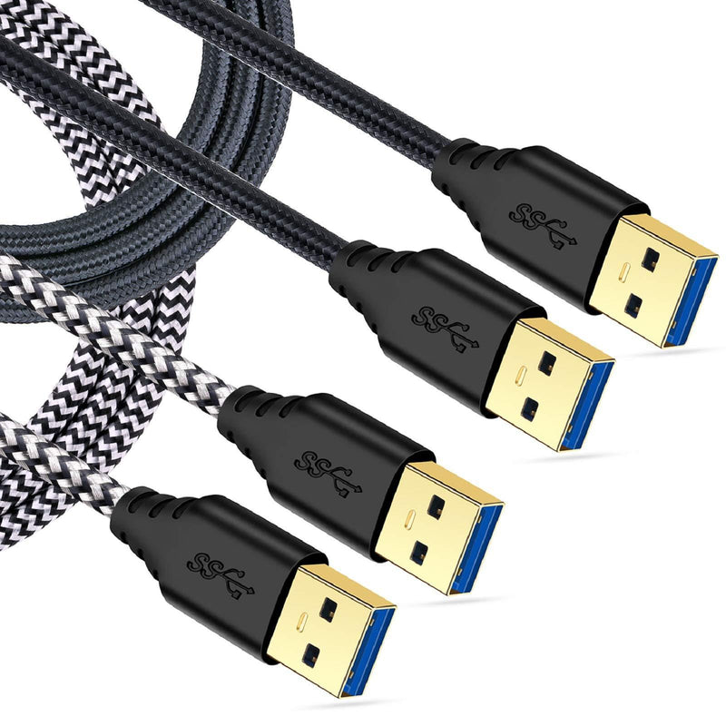 Besgoods 2-Pack 6ft Braided USB to USB 3.0 Cable - USB A to A Male to Male Cable Double End Cord with Gold-Plated Connector Compatible Hard Drive Enclosures, DVD Player, Laptop Cooler Black White