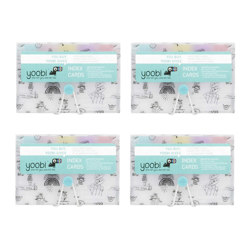 Yoobi Index Cards with Case | 4 Pack of Fun | 400 Total Notecards with Holder | Create Flash Cards for Homeschool