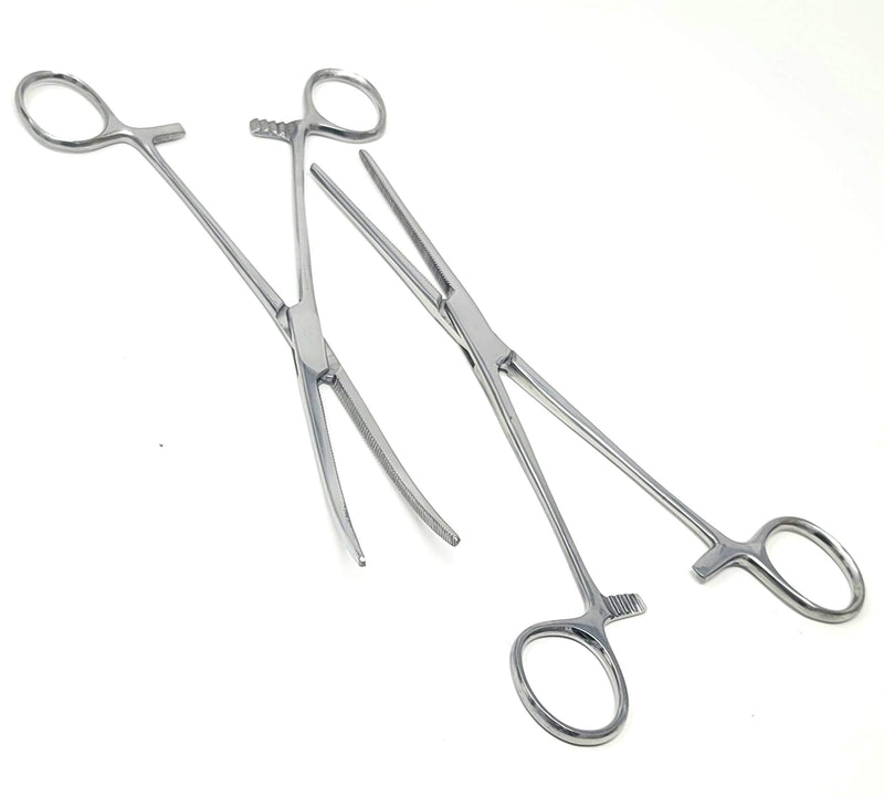 2 Pc 8" Locking Straight & Curved Stainless Steel Hemostat Forceps Set Ideal for EMT, Firefighter, Dental, Hobby, Fishing, Electronics, Pruning, Taxidermy + More
