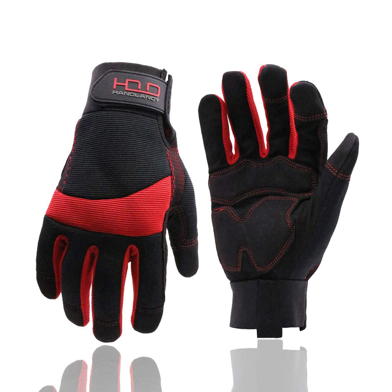 Handlandy Hi-vis Reflective Work Gloves, Anti Vibration Safety Gloves, Touch Screen, Orange Flexible Spandex Back Large (Pack of 1) Red