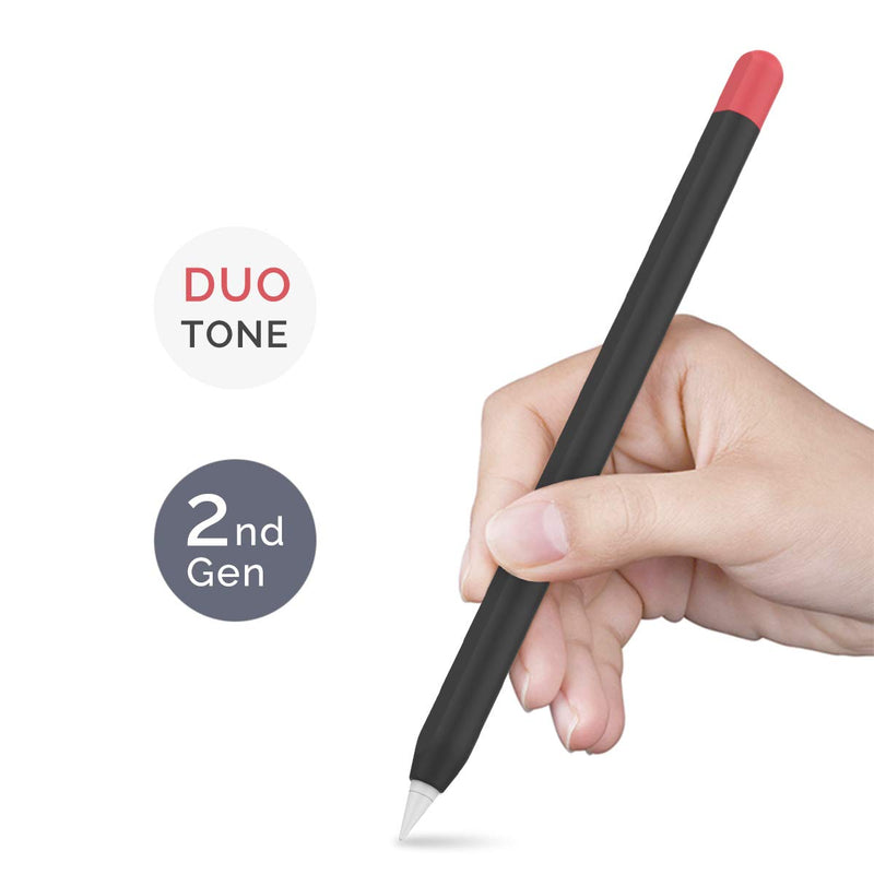 AHASTYLE Duotone Case Cover Silicone Sleeve Skin Compatible with Apple Pencil 2nd Generation, iPad Pro 11 12.9 inch 2018(Black, Red) Black, Red