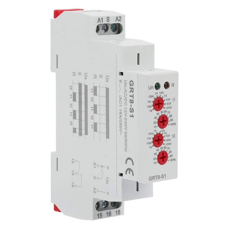 GRT8-S1 Mini Asymmetric Cycle Timer ON/Off Repeat Cycle Time Relay AC/DC 12V~240V (50-60Hz)