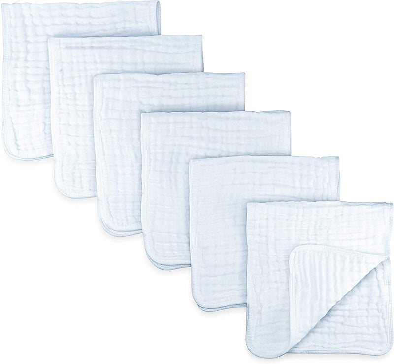 Muslin Burp Cloths 6 Pack Large 100% Cotton Hand Washcloths 6 Layers Extra Absorbent and Soft (White, Pack of 6) White