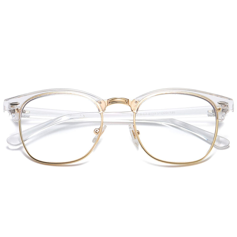SOJOS Retro Semi Rimless Blue Light Blocking Glasses Half Horn Rimmed Eyeglasses SJ5018 Clear Frame/Gold Rim