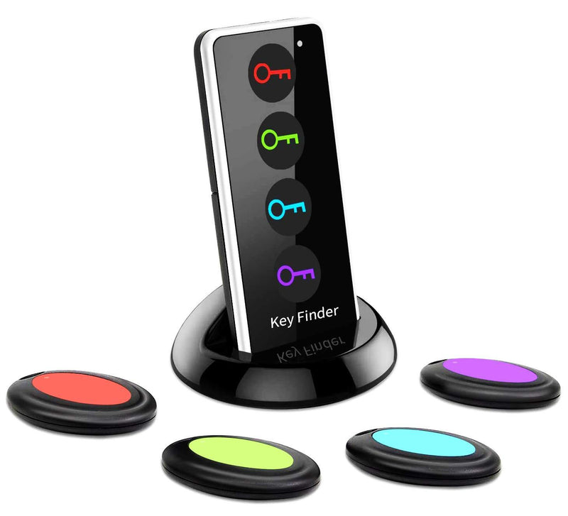 FindKey Key Finder, Wireless Key RF Locator Item Anti-Lost Tag Alarm Reminder Tracker Remote Finder,1 RF Transmitter 4 Receivers,Phone Pets Keychain Wallet Luggage Pet Cat Dog Tracking Tracker
