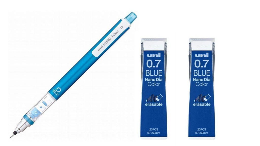 Uni Mechanical Pencil Kurutoga Standard 0.7mm Blue (M74501P.33)+ Lead Nano Dia Color 0.7mm Blue (U07202NDC.33) 2set