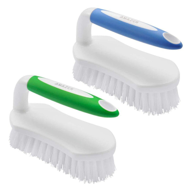 Amazer Scrub Brush Comfort Grip & Flexible Stiff Bristles Heavy Duty for Bathroom Shower Sink Carpet Floor - Pack of 2 (Blue+Green) Blue+green