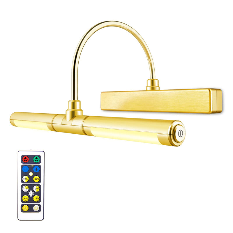 LUXSWAY Wireless Picture Light Battery Operated, Remote Control Painting Light with Rotatable Light Tube, Dimmable and Timer Off Art Display Light for Picture Frame Artworking Portrait -Orange Gold A-gold