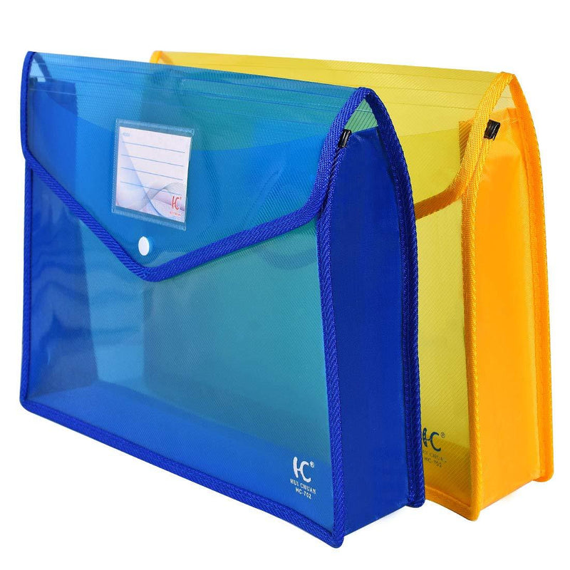 File Folders Expandable Poly Envelope File Wallet 3.1 inch Expansion 2 Pack (Blue, Yellow)