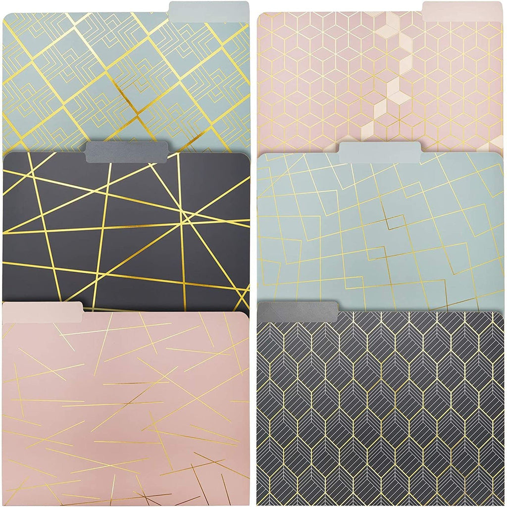 Geometric Decorative File Folders with 1/3 Cut Tab (11.5 x 9.5 In, 12 Pack)