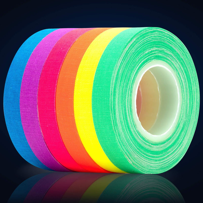 MONTMARLE UV Blacklight Reactive Tape - Super Bright - Fluorescent Neon Tapes - Party Decorations - Scrapbooking Supplies - Labels - Multicolor Pack of 6 (0.5 in x 60 ft) 0.5 in x 60 ft