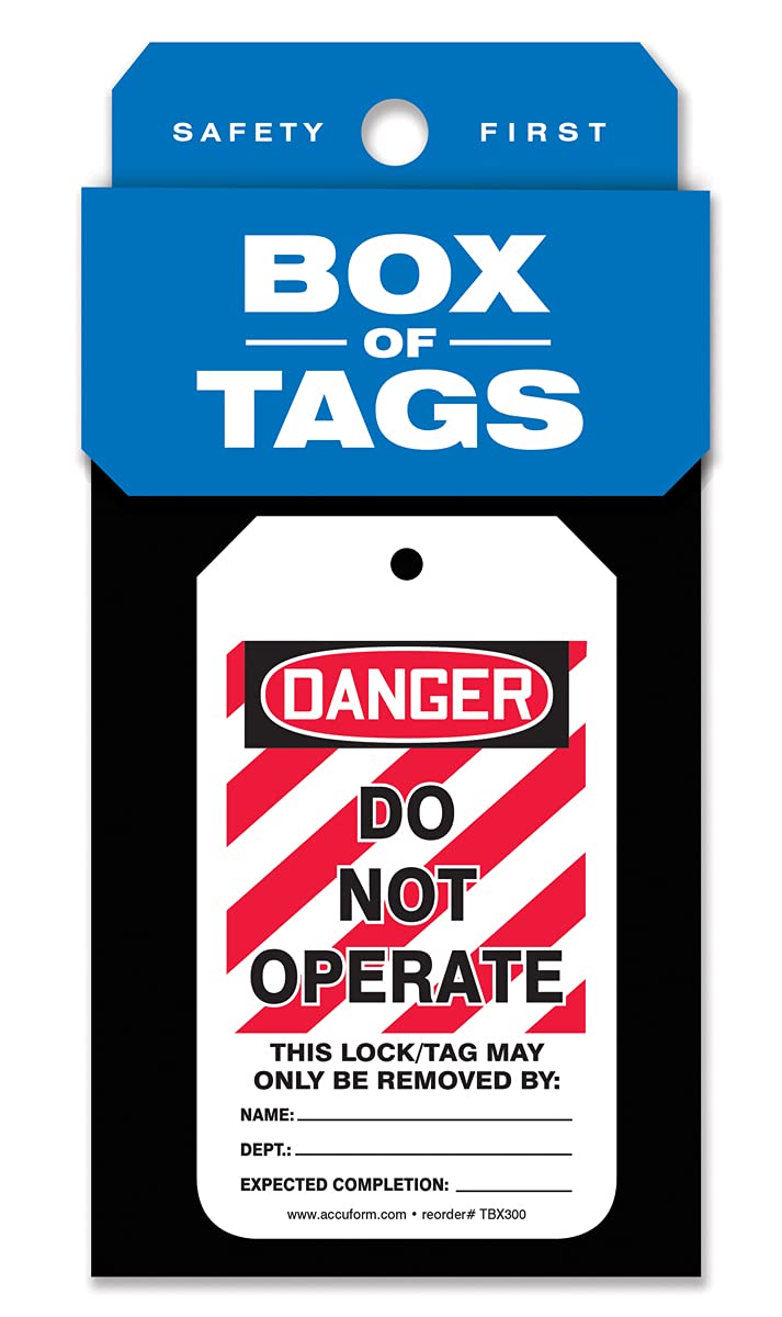 Accuform Lockout Tags, Box of 200 Tags, Do Not Operate, US Made OSHA Compliant Tags, Tear & Water Resistant PF-Cardstock, 5.75"x 3.25", TBX300