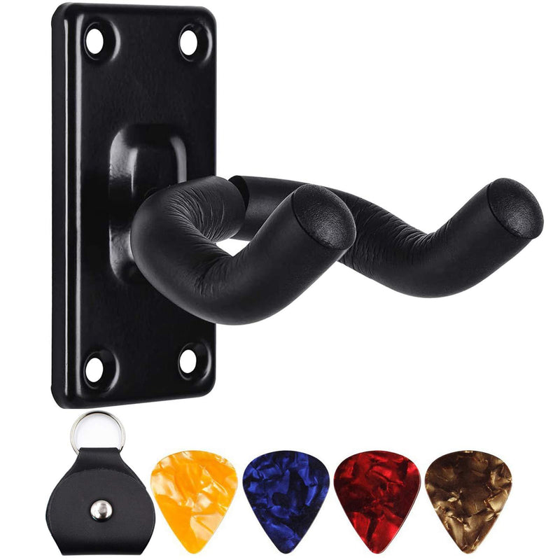 Guitar Wall Mount Hanger Hook Holder Stand Guitar Hangers Hooks for Acoustic Electric and Bass Guitars (1Pack-Black)