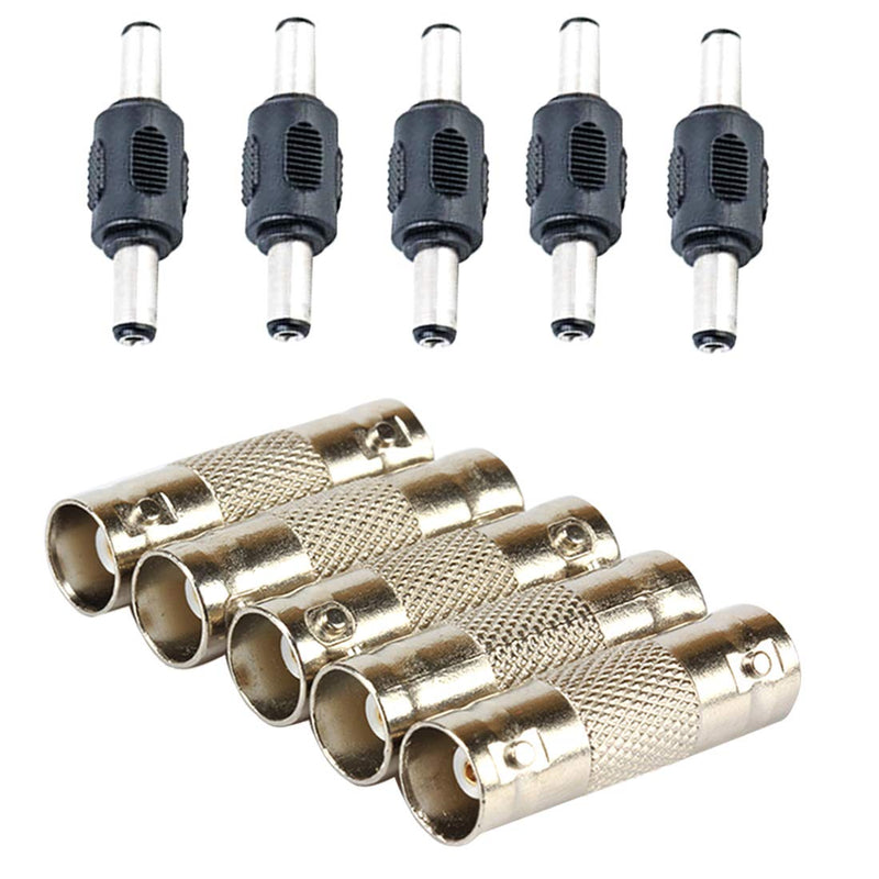 10PCS Lime2018 BNC Female to Female and DC Male to Male Connector 5.5mm x 2.1mm 12V 5A Power Cable Jack Adapter，DC Power Jack Plug Adapter and BNC Connector for CCTV Home Security Surveillance. DC Male Connector+BNC Female Connector(10pcs) B