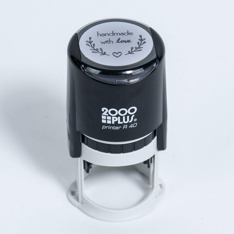 Handmade with Love Self-Inking R40 Round Stamp with Heart and Olive Branch, 1 1/2" Diameter, Black Ink