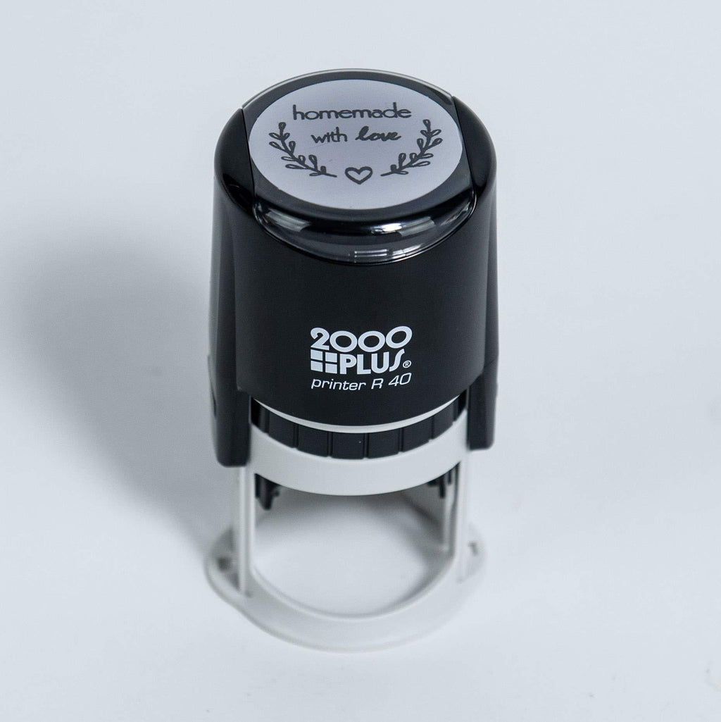 Homemade with Love Self-Inking R40 Round Stamp with Heart and Olive Branch, 1 1/2" Diameter, Black Ink