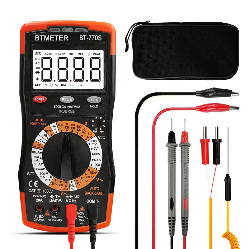 BTMETER BT-770S Multimeter Manual Ranging Electric Meter, for AC DC Volt Amp Ohm Capacitance Frequency with Continuity Tester, Auto Backlit for Automotive Hobbyist Electrical Home BT-770S Manual Ranging