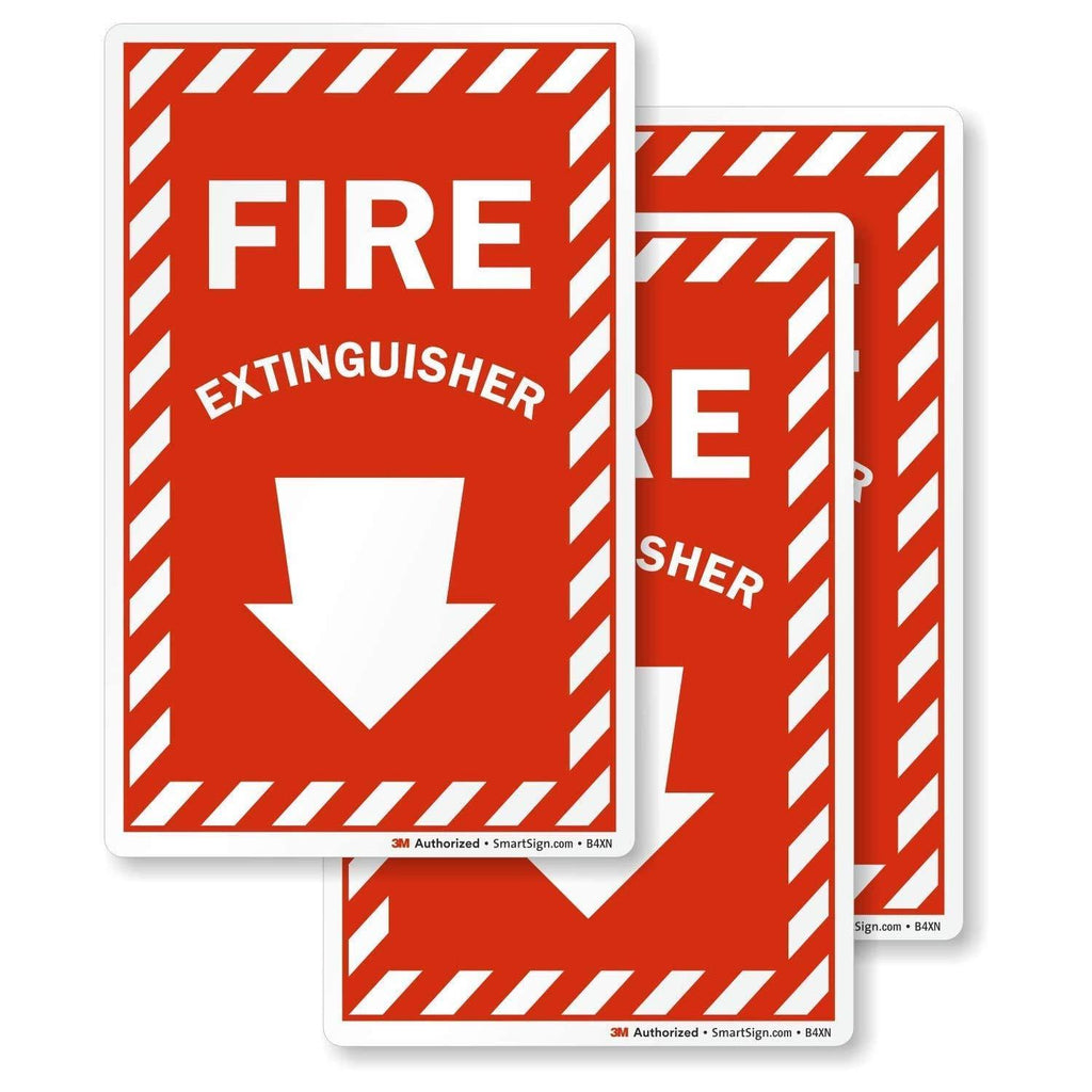 SmartSign Fire Extinguisher Label with Down Arrow | 4" x 6" 3M Engineer Grade Reflective, Pack of 3