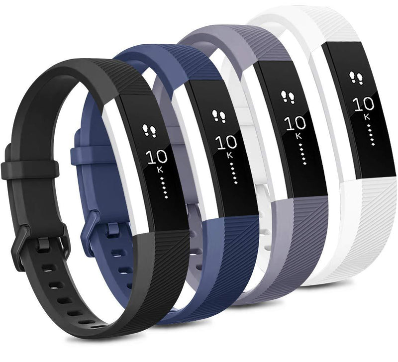 Tobfit 4 Pack Bands Compatible with Fitbit Alta/Alta HR Bands, Soft Sport Silicone Replacement Wristbands for Women Men (Small, Black/Blue/Gray/White) Small