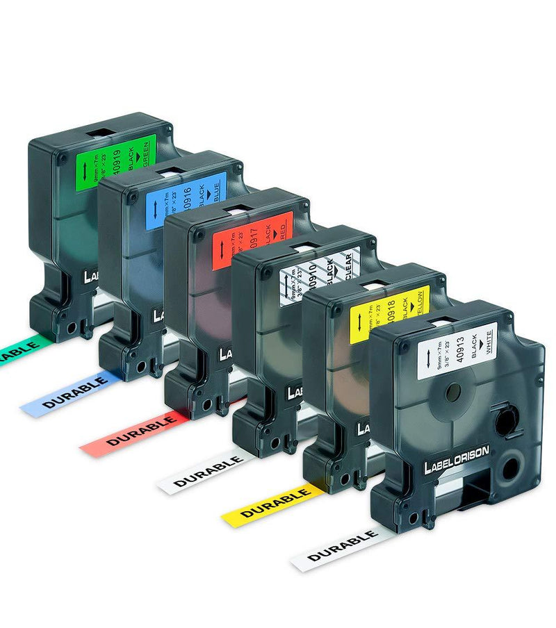 Label Orison-Replacement for Dymo D1 Labels Tape Combo Set 40913 40910 40918 40916 40917 40919 for LabelManager 160 260P 210D 450D ,9mm 3/8'' W x 23' L-6 Cartridges