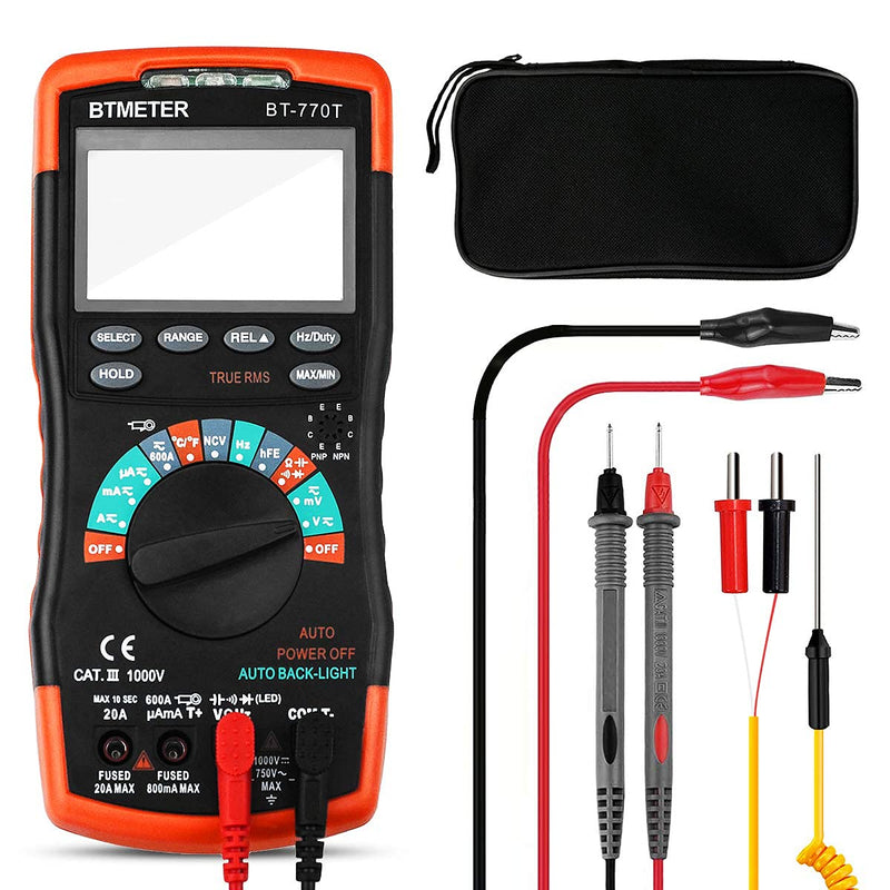 True RMS Digital Multimeter Tester 6000 Counts AC DC 20A Ohmmeter Voltmeter DMM Measure Voltage Current Amp Resistance Diodes Continuity Duty-Cycle Capacitance Temperature (BTMETER BT-770T) BT-770T Auto Ranging