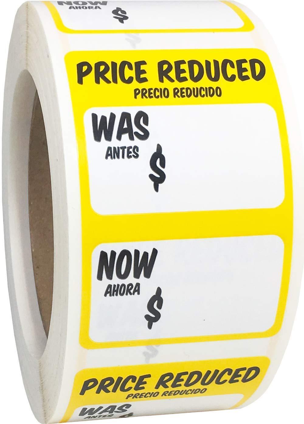 Price Reduced was Now Retail Sale Labels 2 x 3 Inch Rectangle 500 Adhesive Stickers