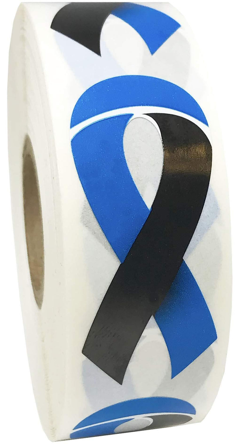 Black and Blue Awareness Ribbon Stickers 2 Inch 500 Adhesive Stickers