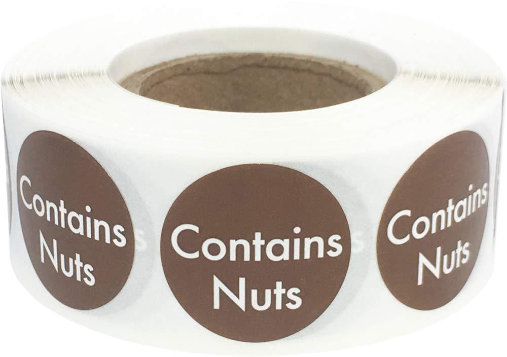 Contains Nuts Labels .75 Inch Round Circle Dots 500 Adhesive Stickers