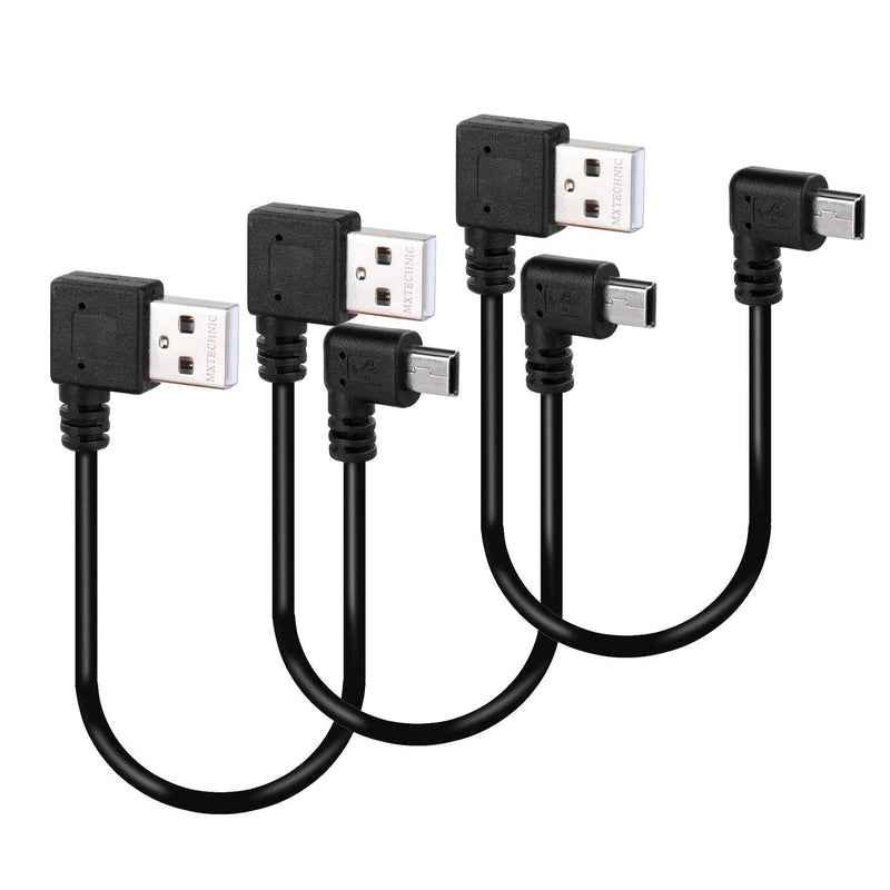 MXTECHNIC Mini USB Data Cable 10IN 90 Degree USB Right Angle Nickel Plated Short USB 2.0 -A-Male-4Pin to Right Angle Mini-B-5Pin for syncing and charging smartphones,GPS,external hard drives (3 Packs) 10in(ch) Mini 3 Packs