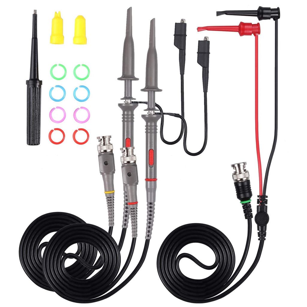 AUTOUTLET P6100 Universal Oscilloscope Probe with Accessories Kit 100MHz Oscilloscope Clip Probes with BNC to Minigrabber Test Lead Kit P6100 Oscilloscope Probe 100MHz