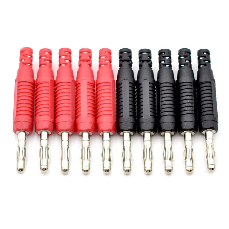 10Pcs 4mm Banana Plugs Solder DIY Banana Plug Male Connectors Adapters for Multimeter Test Leads Probes Red+Black