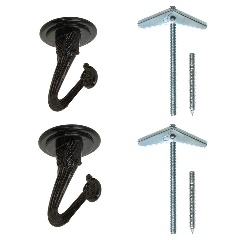 Rocky Mountain Goods Ceiling Swag Hook 2 Pack with Mounting Hardware - 1 1/2â€ Heavy Duty Swag Hooks for Hanging Planter, Ceiling or Extender Chains - Easy Install with Screws/Brackets (Black)