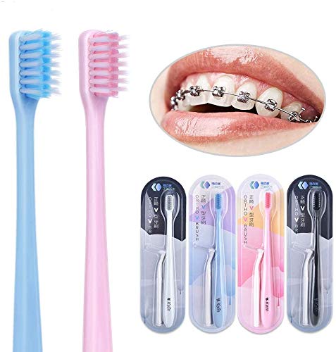 Y-kelin V-Shaped Orthodontic Toothbrush Soft Bristle (4 pcs) with one Inter-Dental Brush 4 Count (Pack of 1)